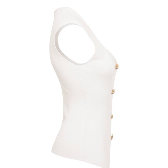 Boutique White Knit Vest Top Gold Buttons - Picture 2 of 4